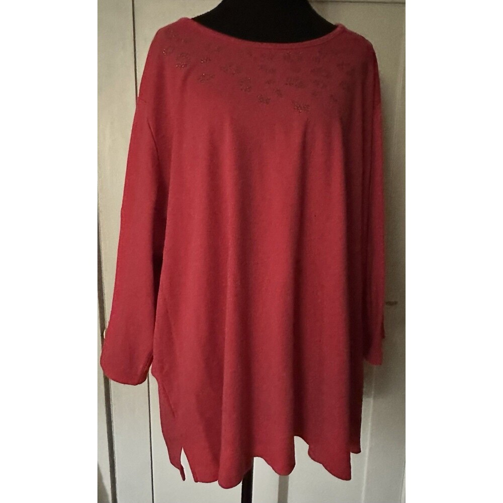 🖤Quacker Factory Woman’s Dark Pink Rhinestone Accents Knit Top 3/4 Sleeve Sz 3X